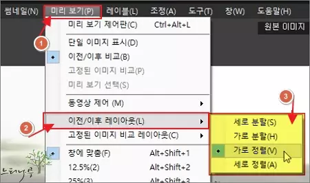 DPP에서 조정 이전의 원본과 조정 이후의 사진을 비교하는 방법 - 이전/이후 레이아웃 변경