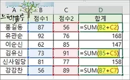 엑셀에서 상대 참조와 절대 참조의 구분과 사용법 - 엑세에서 상대 참조 사용 예시