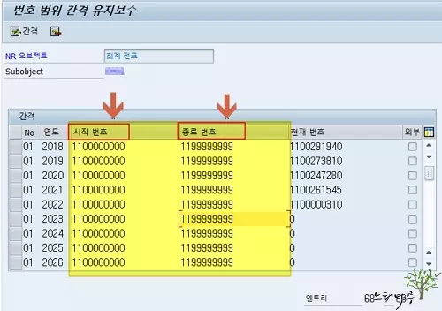 SAP 전표번호범위 정의 - 시작번호, 종료번호 유지보수