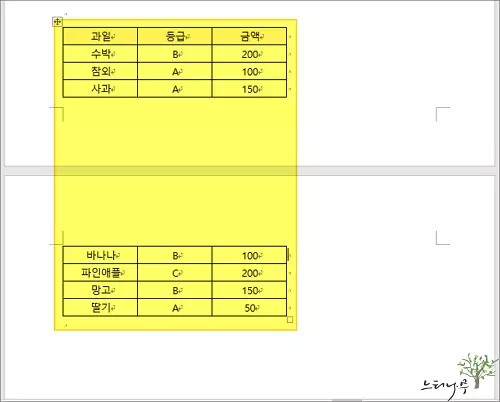 MS 워드에서 하나의 표가 두 페이지로 나뉘어 분리되지 않도록 하는 방법