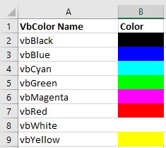 엑셀 VBA의 VbColor 색상표