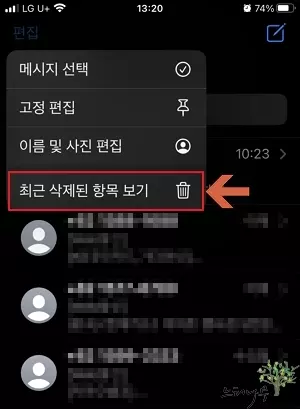 아이폰에서 삭제된 메시지를 검색하고 복구하는 방법 - 최근 삭제된 항목 보기 선택