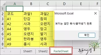 엑셀 VBA에서 보이는 셀만 복사하여 붙여넣기 하는 매크로 실행하기 2