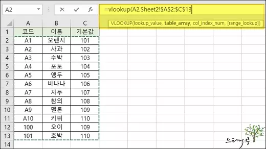 VLOOKUP 사용 예제 3