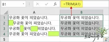 엑셀에서 텍스트의 앞,뒤 공백과 단어 사이 공백을 한번에 모두 제거하는 방법