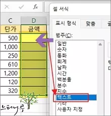 엑셀의 셀에 값 대신 수식 표시하는 방법 - 셀 서식 텍스트 변환