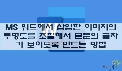 Read more about the article MS 워드에서 삽입한 그림의 투명도를 조절해서 본문의 글자가 보이도록 만드는 방법