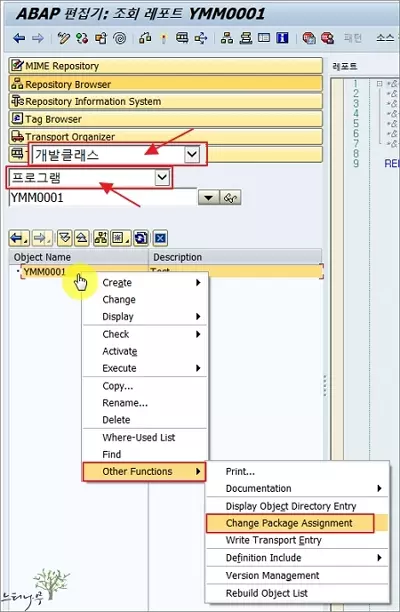 SAP ABAP의 Package(개발클래스)를 변경하는 방법 - 오브젝트 선택