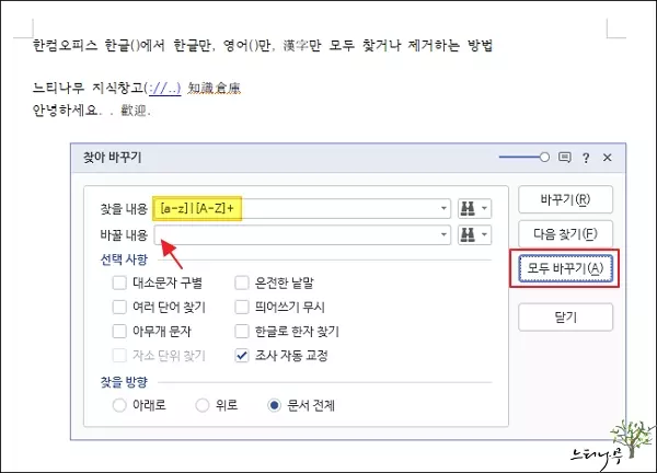 한컴오피스 한글(HWP)에서 한글만, 영어만, 한자만 모두 찾기 또는 제거 방법 2