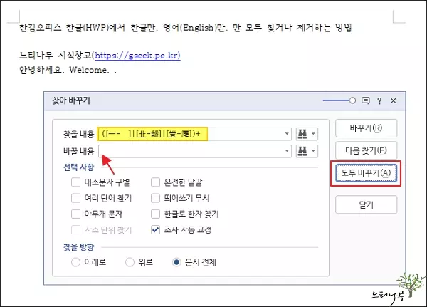 한컴오피스 한글(HWP)에서 한글만, 영어만, 한자만 모두 찾기 또는 제거 방법 7