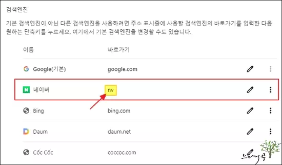 검색엔진 바로가기 문자를 변경하는 방법 3