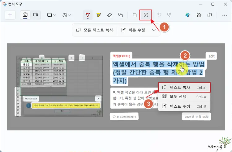 윈도우 11 캡처 도구를 사용하여 이미지에서 텍스트를 추출하는 방법(Snipping Tool) 3