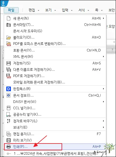 한컴오피스 한글에서 양면 인쇄 하는 방법(홀수 페이지 인쇄, 짝수 페이지 인쇄) 1